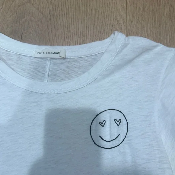 Rag & Bone White Tee with Heart Eyes Smiley Embroidery - Picture 2 of 6